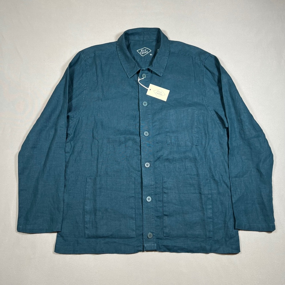 Alex Crane Kite Jacket Mens XL Teal Blue 100% Linen Chore Coat Shacket NWT